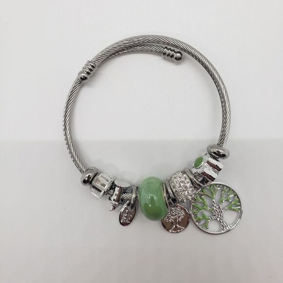 Tree Of Life Charm Bracelet Silver Tone & Green - Picture 6 of 8